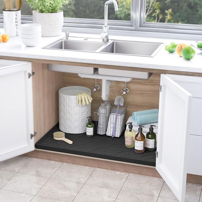 SIKADEER 28" x 22" Under Sink Mat Waterproof, Silicone Mat Kitchen Drawer Shelf and Cabinet Liner, Sink Protector for Kitchen Organizers and Storage, Boot Tray Pet Food Mats