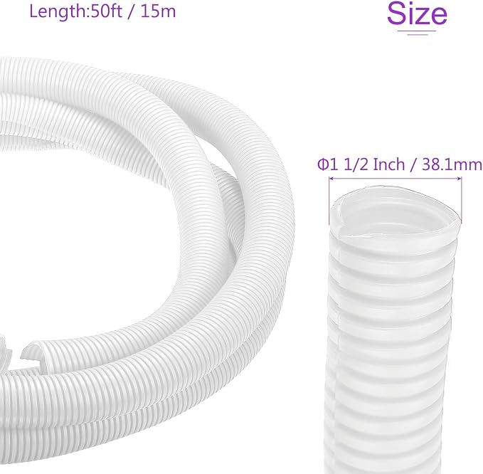 DMiotech 50ft Wire Loom Split Tubing 1 1/2 Inch(38.1mm) ID, Cord Protectors from Pet Flexible Conduit Cable Management for Office Home Garden, White