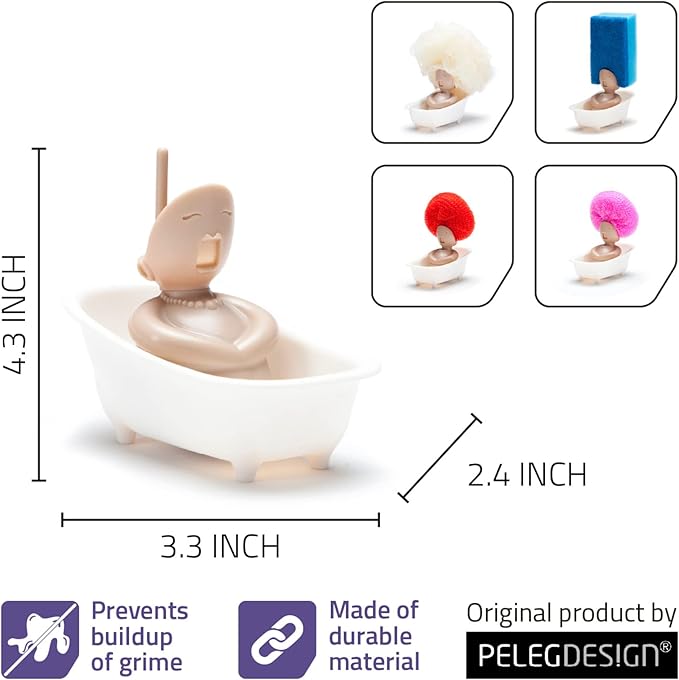 PELEG DESIGN - Soap Opera Sponge Holder for Kitchen Sink Cute & Funny Dish Scrubber Holder Kitchen Organizer- Includes 1 Metal Scrubber