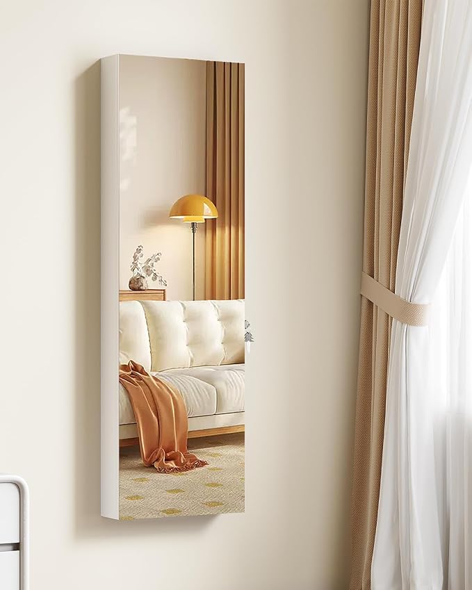 Wall Door Mounted Jewelry Cabinet 6 LED Jewelry Mirror Storage Organizer | Over the Door Jewelry Armoire Organizer, Lockable Full Length Mirror Hanging Jewelry Storage for Women (White-pro)