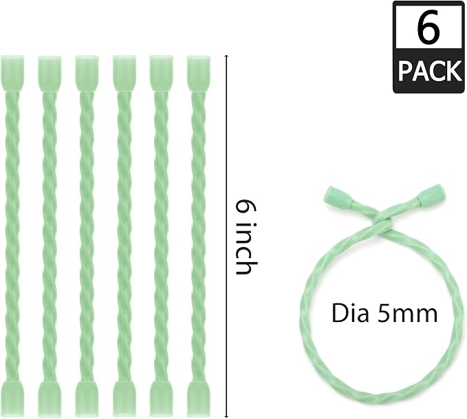 6 PCS 6-Inch Silicone Cable Ties Dia 5mm Reusable Steel-Core Rubber Twist Ties Bendable Cable Ties for Bundling and Holding, All Purpose Cord Tie for Indoor and Outdoor (Green)