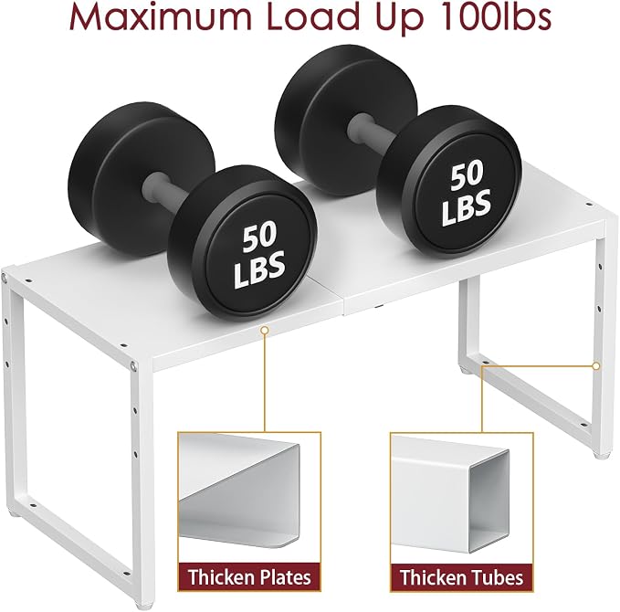 Expandable Kitchen Storage Shelves,100LBS Heavy Duty Metal Shelving Unit For Pot Pans Appliance,Adjustable White Small Shelf Rack Organizer For Kitchen Countertop Under Cabinet Closet Garage Pantry