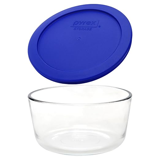 Pyrex 7201 4-Cup Glass Bowls & Cadet Blue Lids (4-Pack) | Tempered Construction | BPA-Free Plastic | Freezer Safe | Top-Rack Dishwasher Safe | Meal Prep & Kitchen Organization