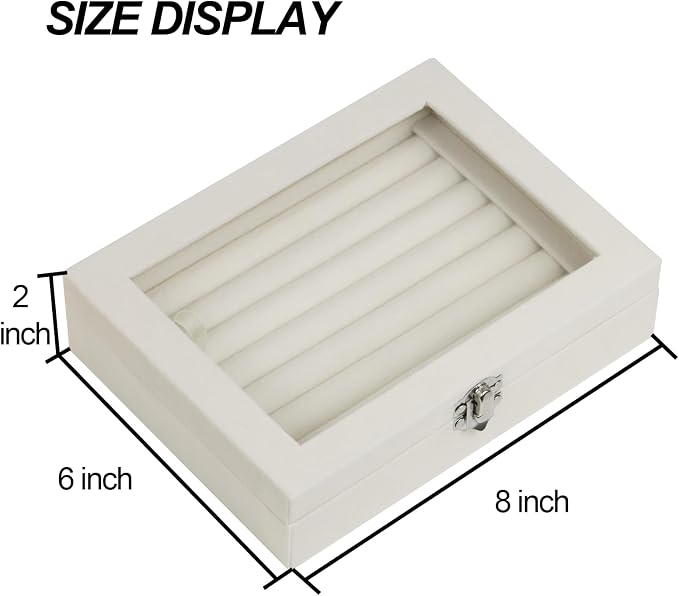 Fordonral Velvet Jewelry Organizer Box, Jewelry Drawer Organizers Trays, Earring Ring Necklace Holder Display Case (Beige, Ring Box)