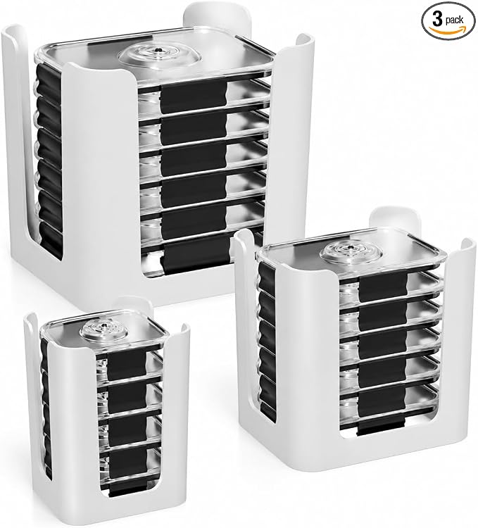 White 3 Pack Food Container Lid Organizer for Rubbermaid Brilliance | Stackable Lid Holder for Kitchen Cabinet Storage & Pantry Organization, Fits 0.5, 1.3, 3.2, 4.7 Cup Lids, Holds 24 Lids