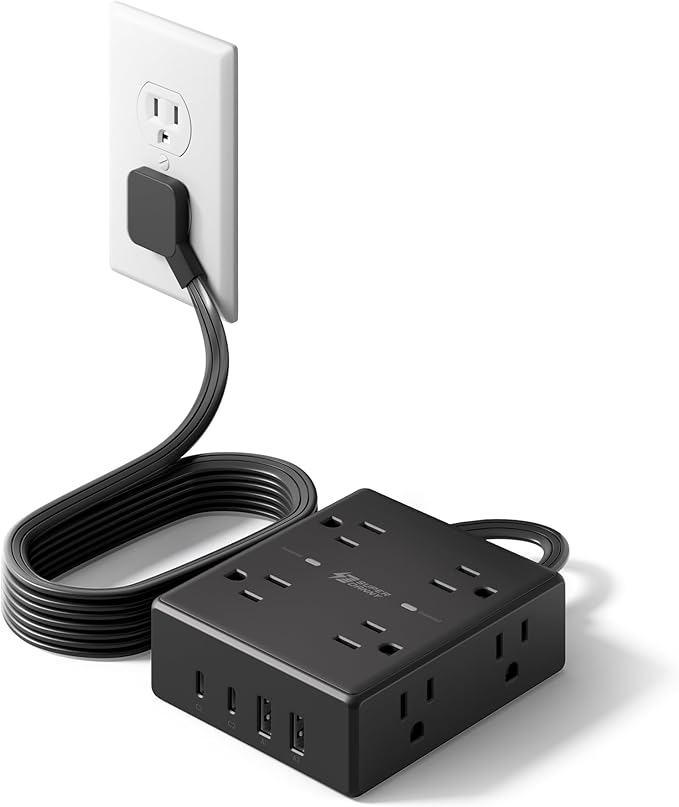 SUPERDANNY Extension Cord,Flat Plug Surge Protector Power Strip,10Ft | 8 AC & 4 USB Ports (2 USB C),Surge Protector with 1050J,Desk Charging Station for Home Office,College Dorm Room Essentials