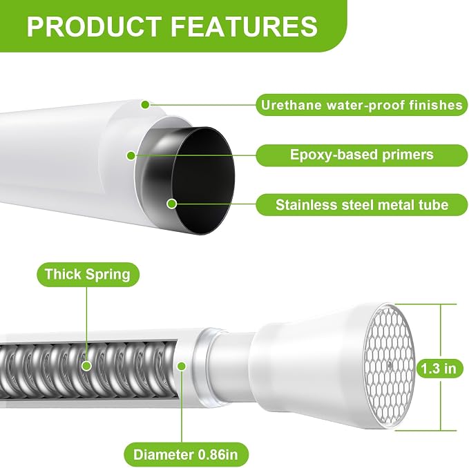 2Pack Shower Curtain Rod 45 to 77 Inches White Shower Rod Tension Curtain Rod No Drilling Adjustable Curtain Rod Spring Tension Rod Shower Rods for Bathroom,Windows,Kitchen