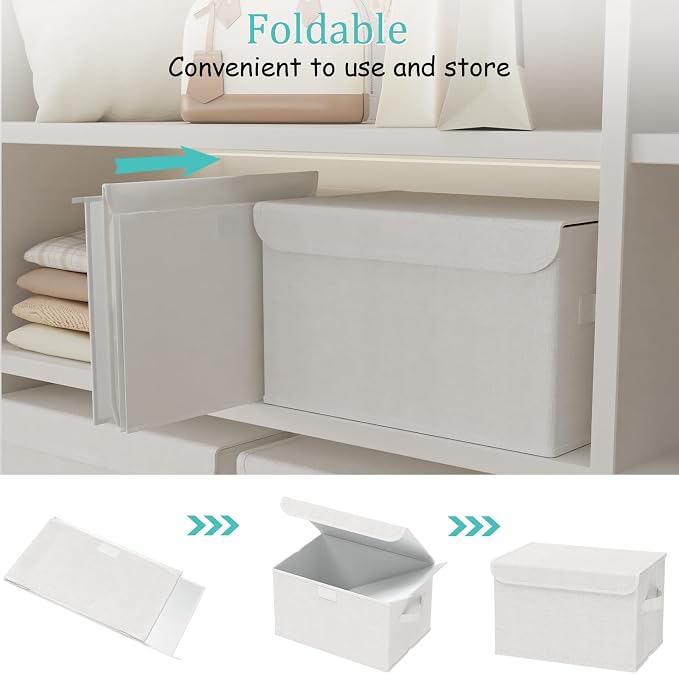 Storage Boxes, Clothes Bins with Lids, 2 Pack, White, 15x9.8x9.8 In | Closet Boxes with 2 Carrying Handles, Sturdy Heavy PP-board, Home Organizers Cubes with Cover for Organizing