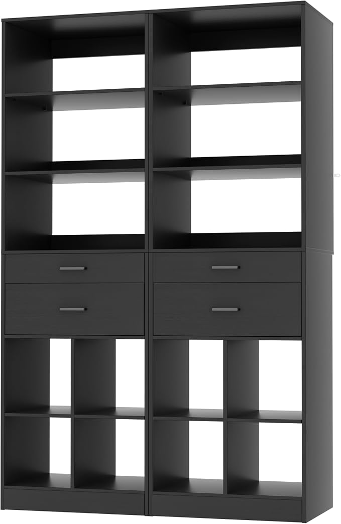 44" Storage Unit with Drawers and Shelves, Black