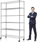 6-Tier Wire Shelving Unit with Wheels, 45"L x 18"W x 82"H Heavy Duty Metal Storage Shelves, 2100LBS Capacity NSF Certified Adjustable Steel Layer Rack Organizer for Garage Kitchen Pantry