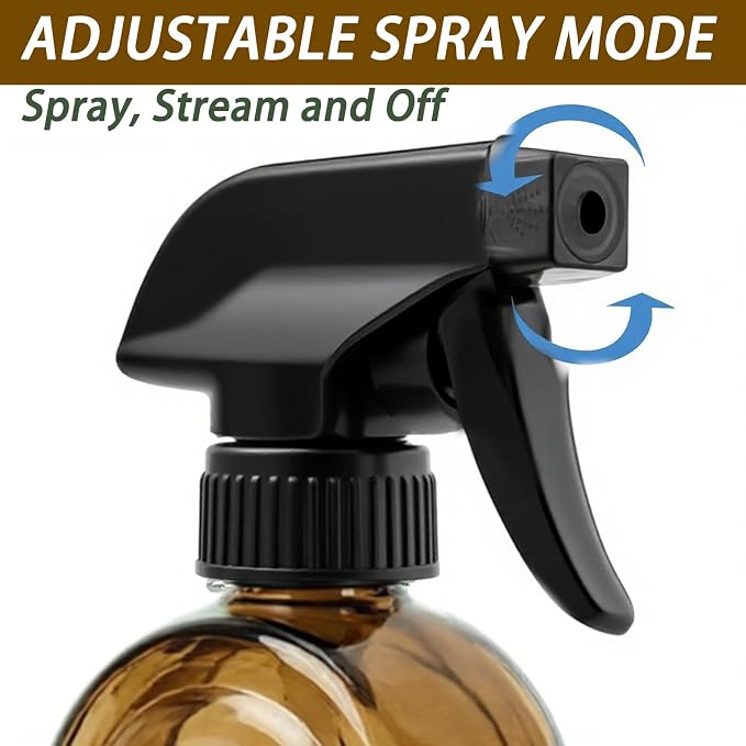 Amber Glass Plant Mister Spray Bottles, 13.5oz Adjustable Nozzle, 2 Pack | 360° rotatable nozzle; lead-free BPA-free thick glass; 13.5oz large capacity for plants, hair, cleaning & pet care