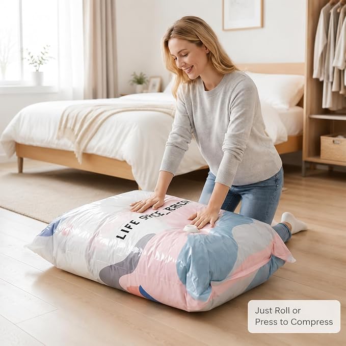 No Pump Vacuum Storage Bags, Large Cube Vacuum Seal Bags for Clothes, Comforters & Bedding, Space Saver Storage Bags, Press & Seal Compression Bags for Off-Season Storage, 31.5 x 39.4 x12.6in
