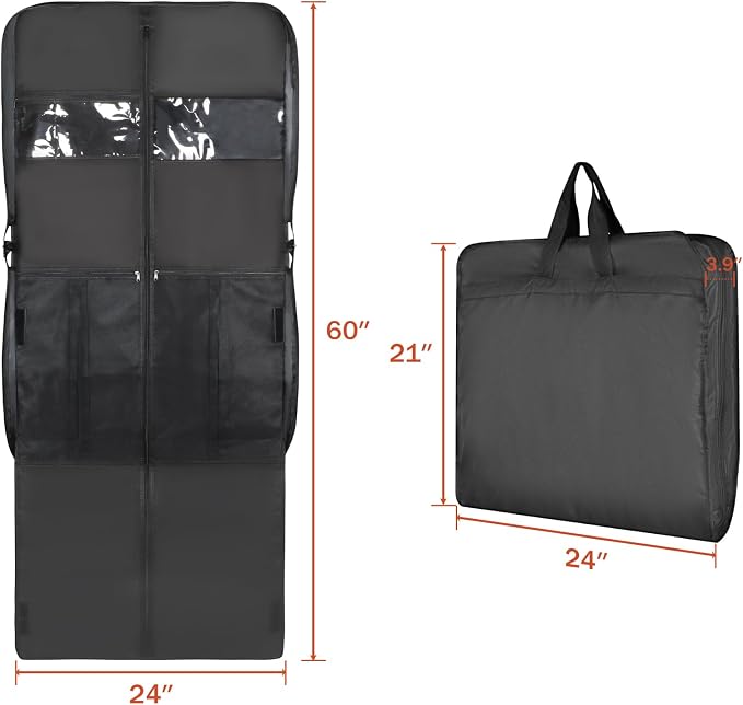 Univivi 60 '' Foldable Extra Long Dress Garment Bag, Premium Breathable & Tear-resistant Hanging Dress Cover for Travel and Closet Storage with Mesh Shoe Pocket and 2 Carry Handles