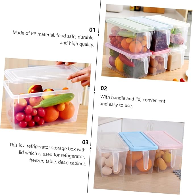 SHINEOFI 3pcs Food Preservation Storage Boxes 4l Rectangular Lidded Sealing Containers Plastic Pink Blue Refrigerator Organizer for Kitchen Pantry