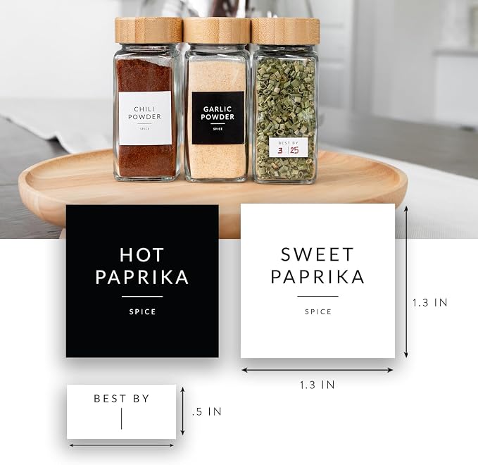 Square Spice Jar Labels Stickers, 374 Preprinted Waterproof Spice Labels for Glass Jars Bottles, Herbs Seasonings Label Only, Kitchen Pantry Organization