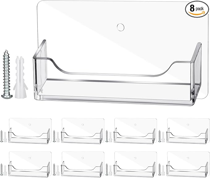 Wesiti 8 Pcs Wall Mount Business Card Holder Clear Acrylic Fit 40-50