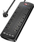 Power Strip, Nuetsa Surge Protector with 12 Outlets and 4 USB Ports, 6 Feet Flat Plug Extension Cord for Home, Office, Dorm Essentials, 2700 Joules, ETL Listed, Black