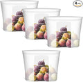 Small Reusable Silicone Food Storage Bags 4 Pack, 33fl oz/1000ml, 100% Silicone Stand-Up Wide-Open Zip-Lock Reusable Bags for Small Items, Microwave Freezer Oven Dishwasher Safe, Translucent