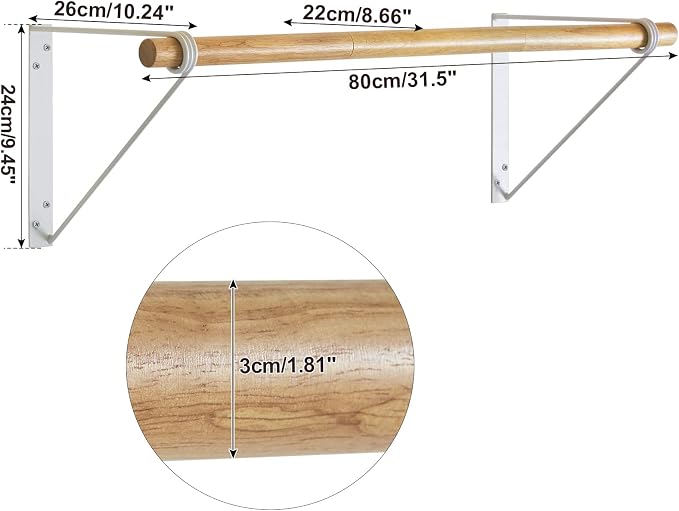 IBUYKE Wall Mounted Clothes Rack, Wood Wall Mounted Clothes Rail, Space-Saving Hanging Closet Rod, Modern Wardrobe Coat Rack for Entrance, Wall, Door, Bathroom, Bedroom, White TYJ005W