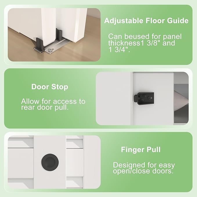 9FT/108(Double 4.5FT) Bypass Door Hardware, Aluminum Double-Closing Sliding Closet Door Hardware with Finger Pull Included, Smoothly and Quietly, Fit Door Thickness 1 3/8" or 1 3/4", Black