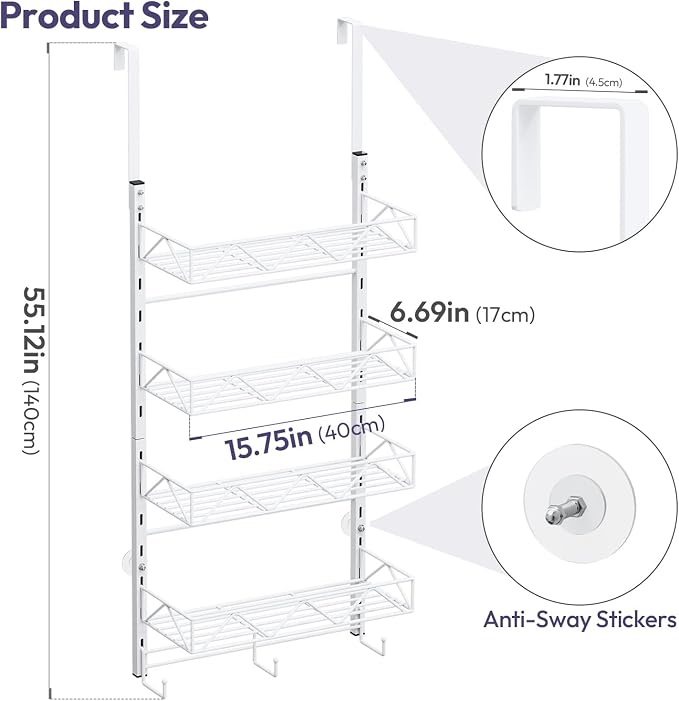 SWTYMIKI Over Door Hat Organizer - 5 Tier Wall Mounted Hat Rack with 4 Adjustable Metal Basket and 3 Hooks, Hanging Baseball Cap Organizer Storage Holds up to 49 Caps for Door, Bedroom, Closet