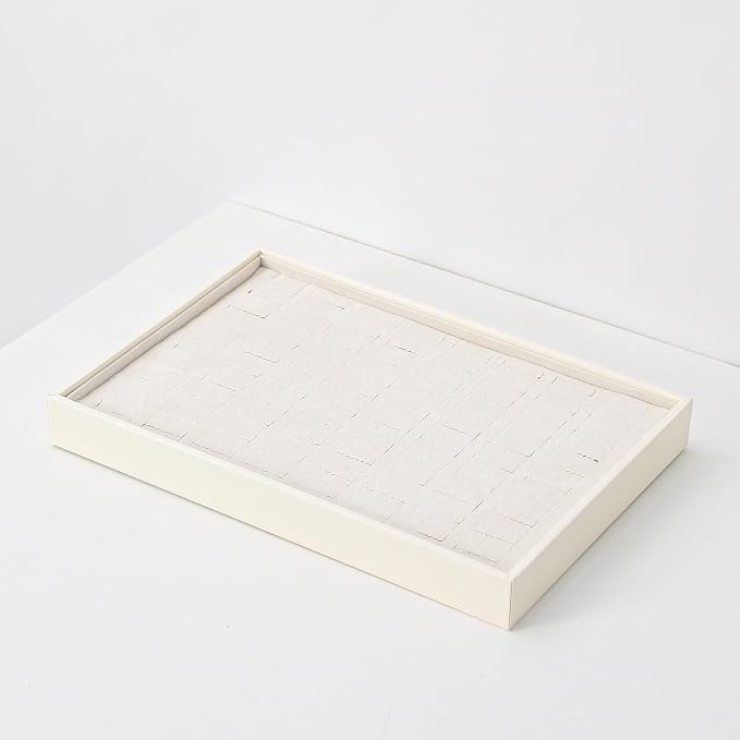 Stackable Jewelry Organizer Tray For Drawers,White Leather Small Earring Storage Tray,Bracelet And Necklace Display Box,Jewelry Ring Display Case (Creamy White 80 Grids Ring)