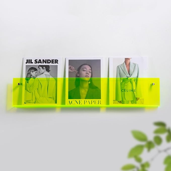 ROYALITA 2-Pack Acrylic Magazine Holder Brochure Holder, Green 24 Inch | Record Magazine Rack, Fashion Floating Bookshelf, Literature Storage Rack for Waiting Room, Living Room, Office