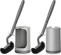 HAMITOR Toilet Bowl Brush Holder Set: Curved Design with Holder for Deep Cleaning Under Rim - Compact Hidden Cleaner Scrubber for Small Space - Home RV Bathroom Accessories - Gray 2 Pack