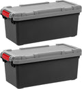 IRIS USA 2 Pack TrailBox, 15 Gallon Lockable Storage Trunk Box, Truck Bed Bin Heavy-Duty Containers Camping Gear, Adventure Chest - Dark Gray/Gray