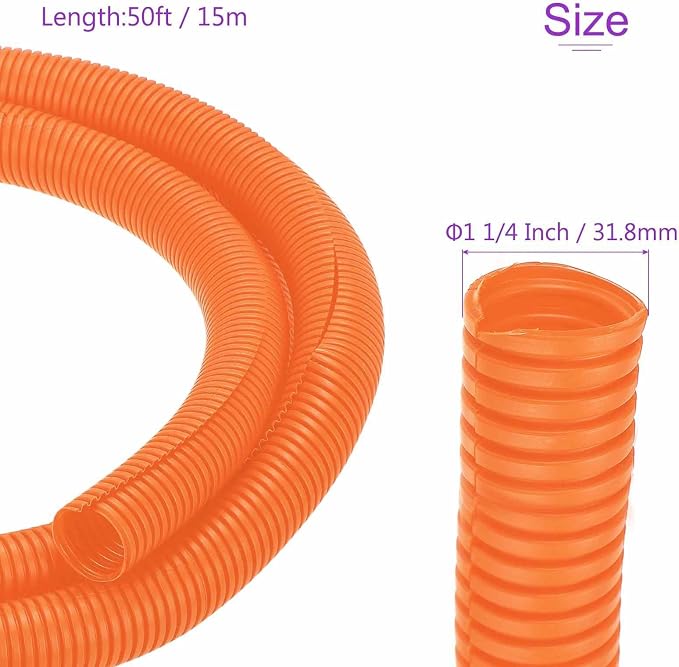 DMiotech 50ft Wire Loom Split Tubing 1 1/4 Inch(31.8mm) ID, Cord Protectors from Pet Flexible Conduit Cable Management for Office Home Garden, Orange