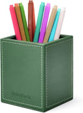 UnionBasic Square Pens Pencils Cup Holder Desk Stationery Organizer, Selected Faux Leather, Malachite Green