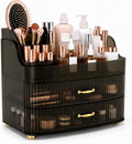 Makeup Organizer for Countertop Vanity Skincare Storage for Perfume Lipstick Bathroom Dresser Desk with Drawers And Brush Holder (Grey)