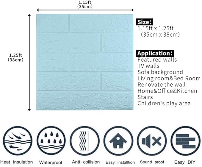 20 PCS Blue 3D Wall Panels, 29 sq.feet Coverage, Printable Wallpaper Sticker with Self-Adhesive Waterproof Brick PE Foam Wall Panels Peel and Stick for Interior Wall Decor, Home Decoration