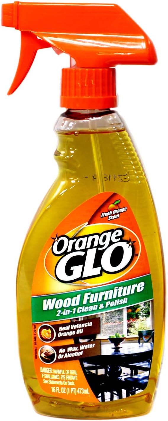 Orange Glo Wood Furniture 2-in-1 Clean & Polish Spray, Fresh Orange Scent, Real Valencia Orange Oil, 16 fl oz (Pack of 3)