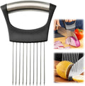 Onion Slice Holder, 2024 New Stainless Steel Holder for Slicing, Chopper Assistant Tool, Cutter for Meat, Onion, Potato, Tomato - Kitchen Gadgets (Black, 1 Pack)