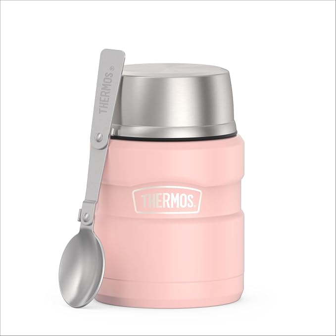THERMOS Stainless King Vacuum-Insulated Food Jar with Spoon, 16 Ounce, Matte Pink