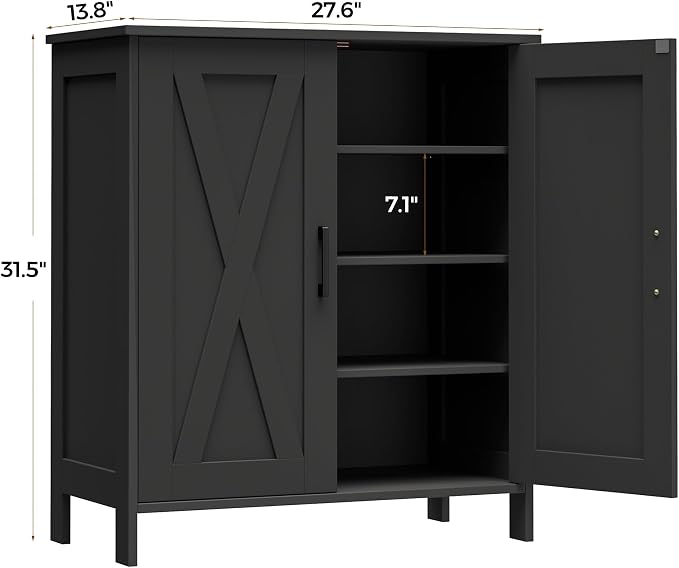 Homleke Farmhouse Shoe Cabinet with 2 Barn Doors & Wood Legs, 5-Tier Shoe Storage Cabinet with 3 Adjustable Shelves, Tall Shoe Rack Organizer for Closet, Shoe Organizer for Entryway, Hallway, Black