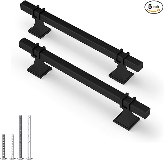 5 Pack 6-1/4 inch Black Cabinet Handles - Matte Black Cabinet Pulls for Kitchen & Dresser