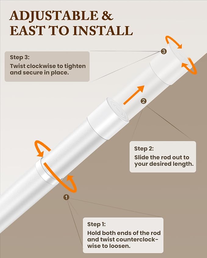 Closet Rod, 17-54 IN Closet Rods for Hanging Clothes, White | Stepless Adjustable, Supports up to 66 lbs, Multiple Size Options, Easy Installation, Multi Purpose, Wall-Mounted