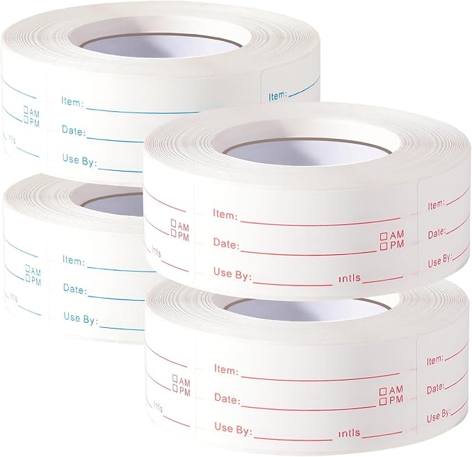 4 Rolls 2000 Pieces Removable Food Labels, 1 x 2 Inch Date Stickers for Freezer, Refrigerator Food Containers - Easy to Write