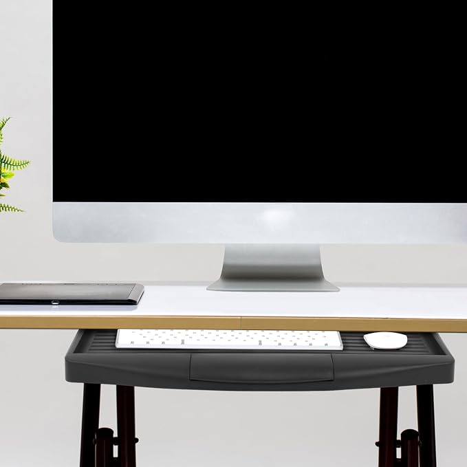 TEHAUX Under-Desk Keyboard Tray 20.67×9.06 in – Adjustable Slide-Out Drawer & Rotating Mouse Platform, Ergonomic Wrist Relief, Hidden Storage for Home Office & Gaming Desks