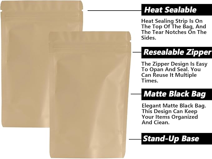 100PCS Smell Proof Resealable Pouch Bags,ULIFESTAR Aluminum Foil Flat Food Storage Bag,Sealable Pcsaging Zipper Pouches with Tear Notches for Pcsaging Lipgloss,Jewelry,etc(10*15cm/3.94*5.91",Gold)