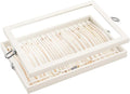 Lolalet Jewelry Organizer Tray with Lid, 18 Hooks Velvet Necklace Organizer Holder Storage Box for Drawer -Beige | Made of velvet cover, with lid, compact for drawers, 18 hooks for clear necklace organiser
