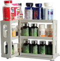 Dutiplus Medicine Organizer 2 Three-Decker Shelves Cabinet Storage Rack Organizer for Holding Vitamins, Supplements Cosmetics (9”H x 5.8”W x 10.4”D) (Dust Gray)