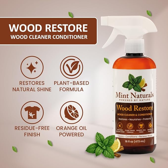 Natural Wood Cleaner & Furniture Conditioner - Plant-Based 16oz | Made in USA by Mint Naturals