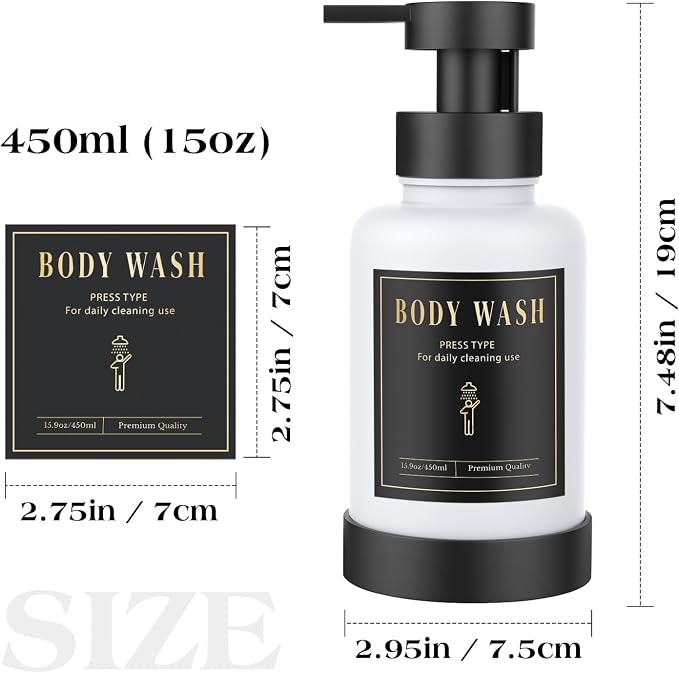 Luxspire Foaming Soap Dispenser, Glass Foam Pump Soap Dispenser, Non-Slip Hand Soap Bottle with 5 Waterproof Labels, 15 Oz Refillable Liquid Soap Bottle for Bathroom & Kitchen, White, 1 Pack