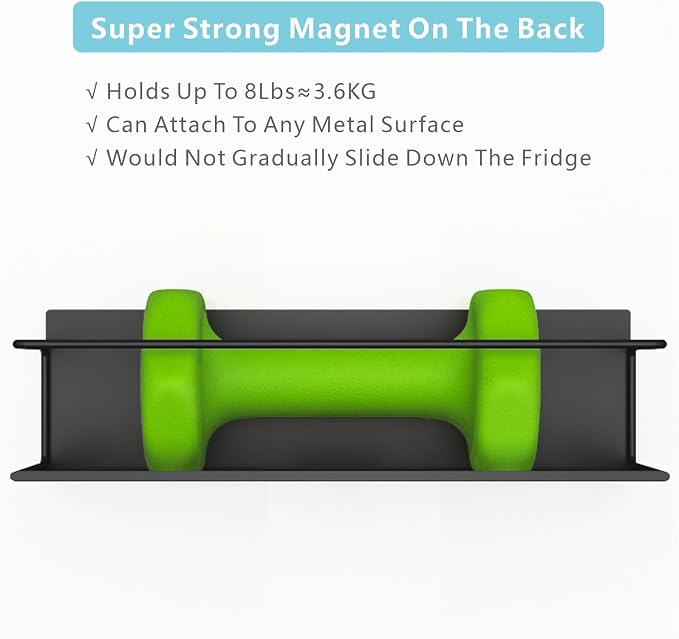 Magnetic Spice Rack For Refrigerator, Magnetic Fridge Shelf For Kitchen, Magnetic Shelf For Fridge Space Saving Black 4 Pack With Magnetic Paper Towel Holder