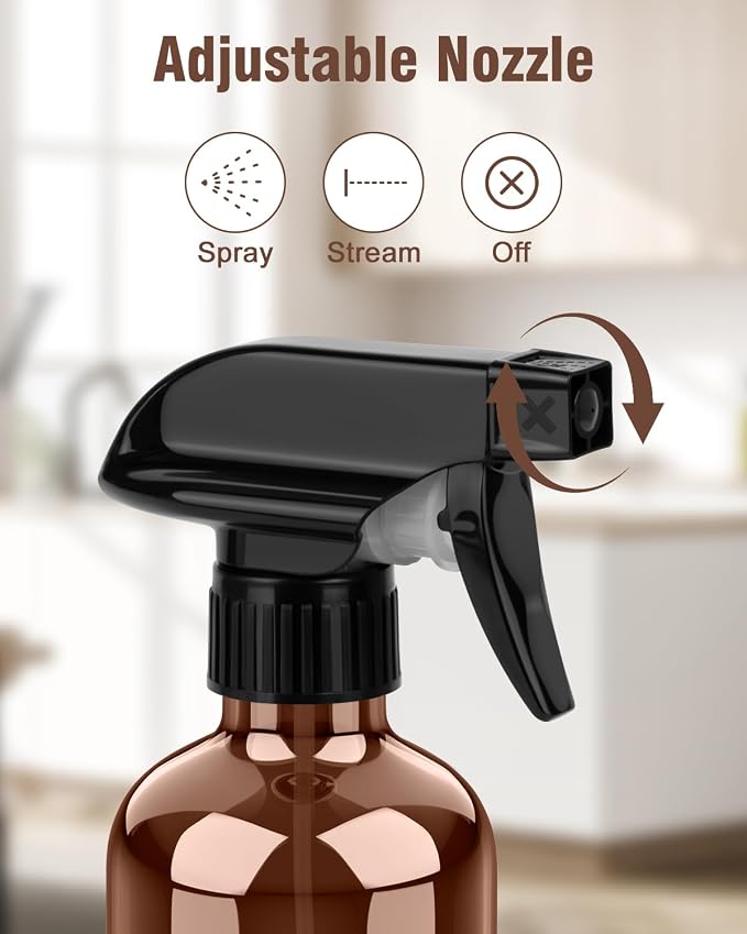 Bontip Glass Spray Bottle, Amber Glass Spray Bottle Set & Accessories Refillable for Plants Window Cleaners Aromatherapy Facial Hydration Watering Flowers Hair Care (2 Pack/8 oz) (Amber)
