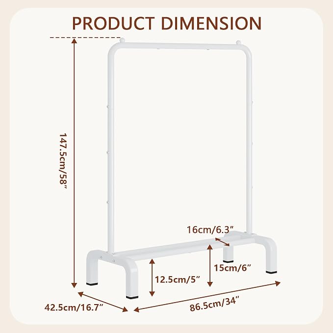 JIUYOTREE Standard Clothes Clothing Garment Rack with Storage Shelves Clothes Organizer for Hanging Clothes Coat Jacket Shirt Sweater Jeans White