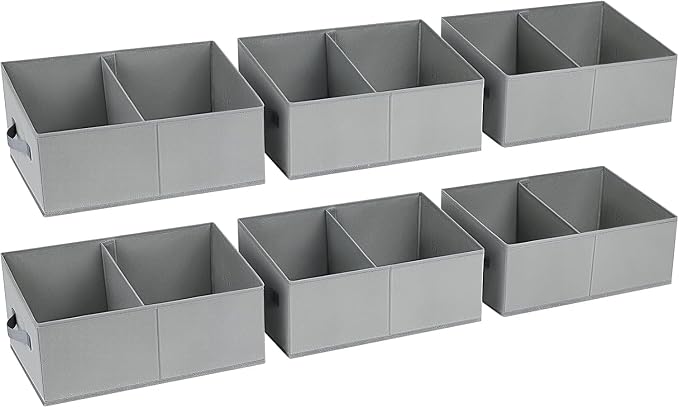 DIMJ Trapezoid Storage Bins for clothes - 6 Packs Closet Organizers and Storage Baskets, Foldable Closet Baskets with Handles and Divider, Closet Storage Bin Toybox for Shelves Living Room Bedroom